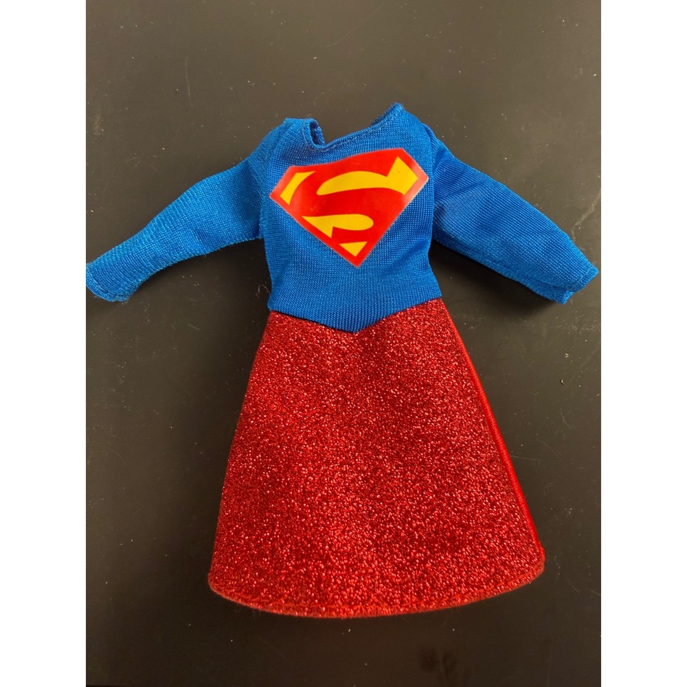 Mattel Supergirl Barbie Doll Dress Blue Red Glitter Costume DC Comics Accessory